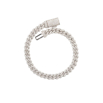 Bracelet Ronin - Moissanite VVS 6 mm, maillons cubains | Couleur D, or 16 carats